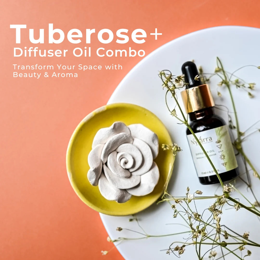 Tuberose Diffuser Oil + Ceramic Flower Aromatherapy Combo