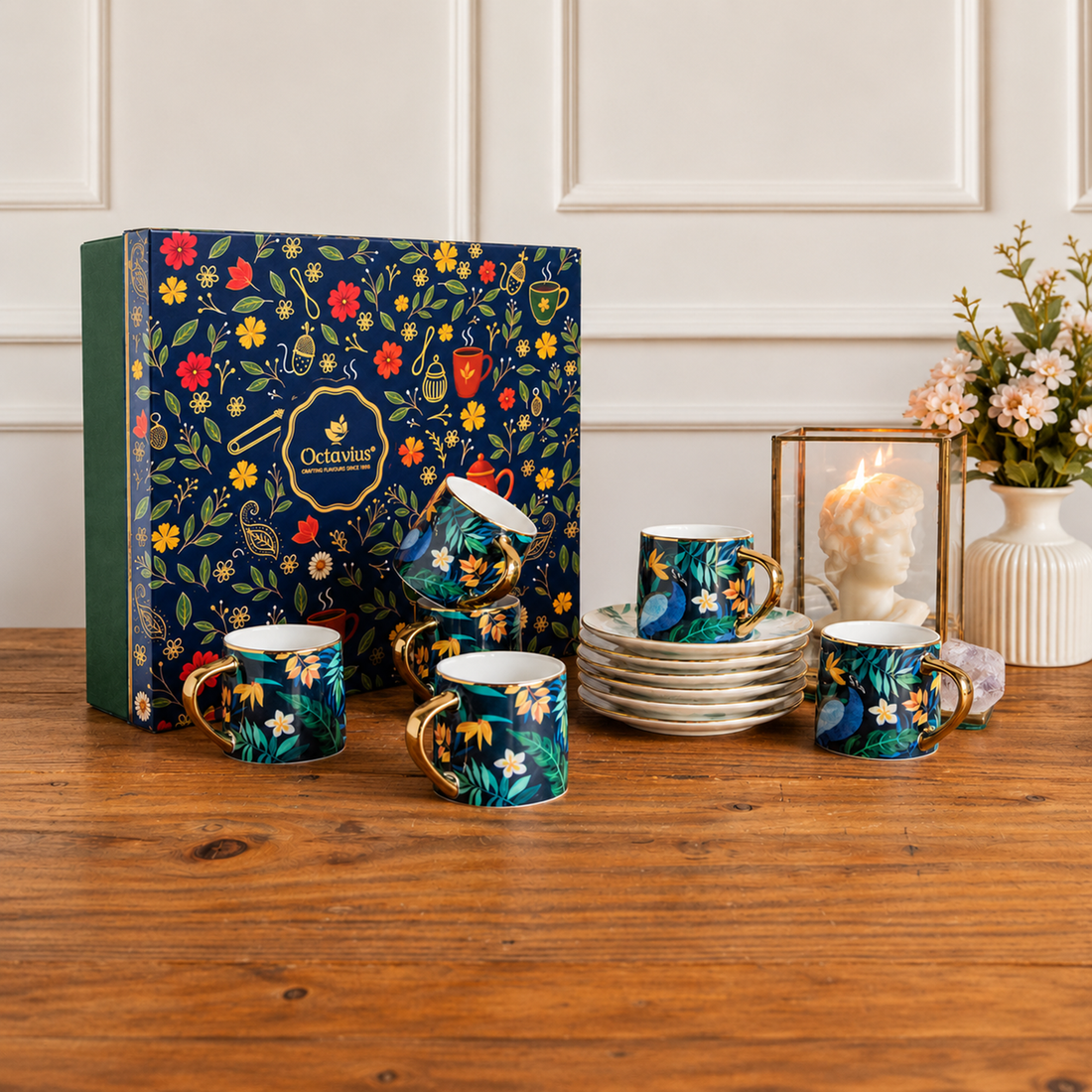Tropical Elegance Teaset– Set of 6 Cups &amp; Saucers (200 ML Each)