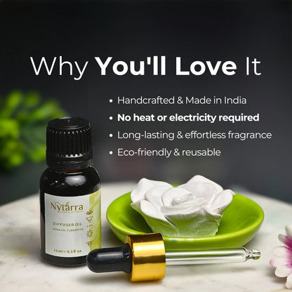 Tuberose Diffuser Oil + Ceramic Flower Aromatherapy Combo