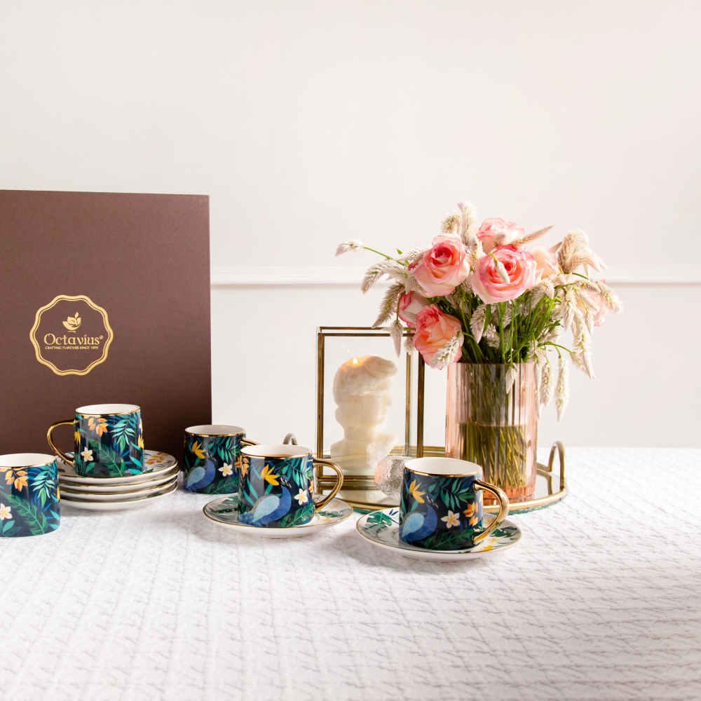 Tropical Elegance Teaset– Set of 6 Cups &amp; Saucers (200 ML Each)