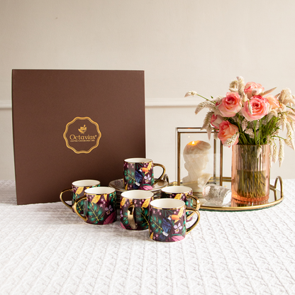 Golden Rainforest Tea Set (6 Cups &amp; Saucers) – 200 ml Each