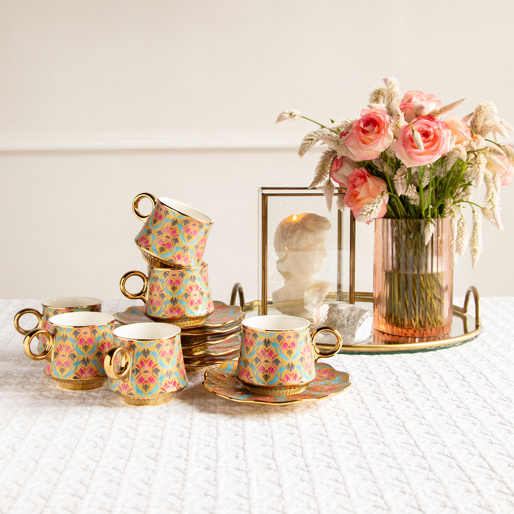 Regal Ikat Tea Set (6 Cups &amp; Saucers) – 200 ML Each