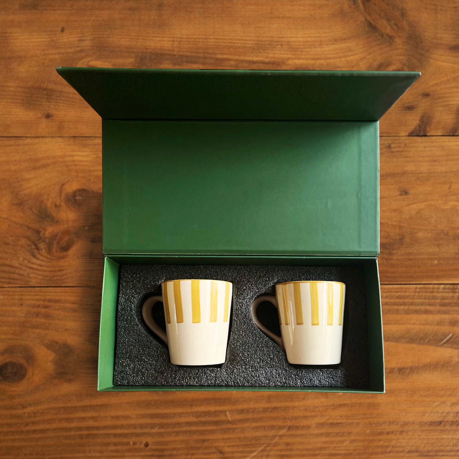 Amber Stripe Hand-Painted Ceramic Mug – 300 ml (Set of 2)