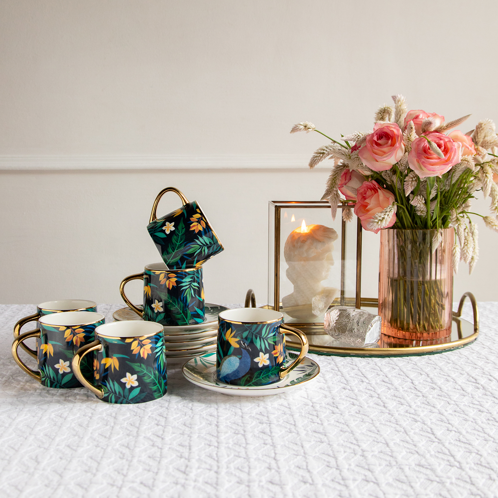 Tropical Elegance Teaset– Set of 6 Cups &amp; Saucers (200 ML Each)