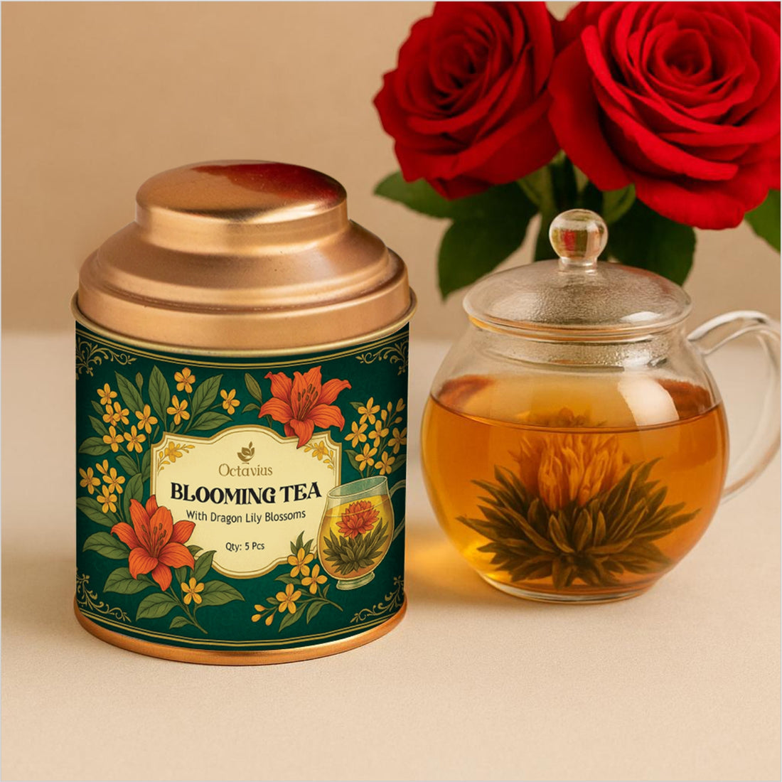 Octavius Blooming Tea – With Dragon Lily Blossoms (Pack of 5)