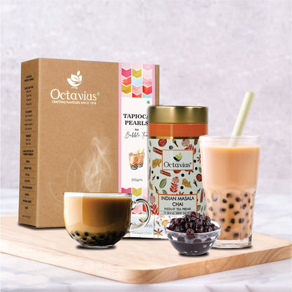 Bubble Tea Tapioca Pearls With Masala Chai Premix &amp; 10 Straws