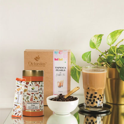 Bubble Tea Tapioca Pearls With Masala Chai Premix &amp; 10 Straws