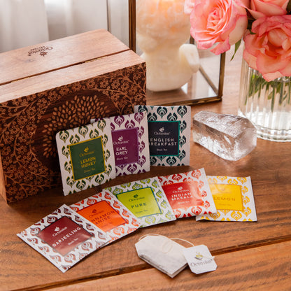 Tea Explorers’ Collection in Tree of Life Wooden Caddy (50 Enveloped Teabags)