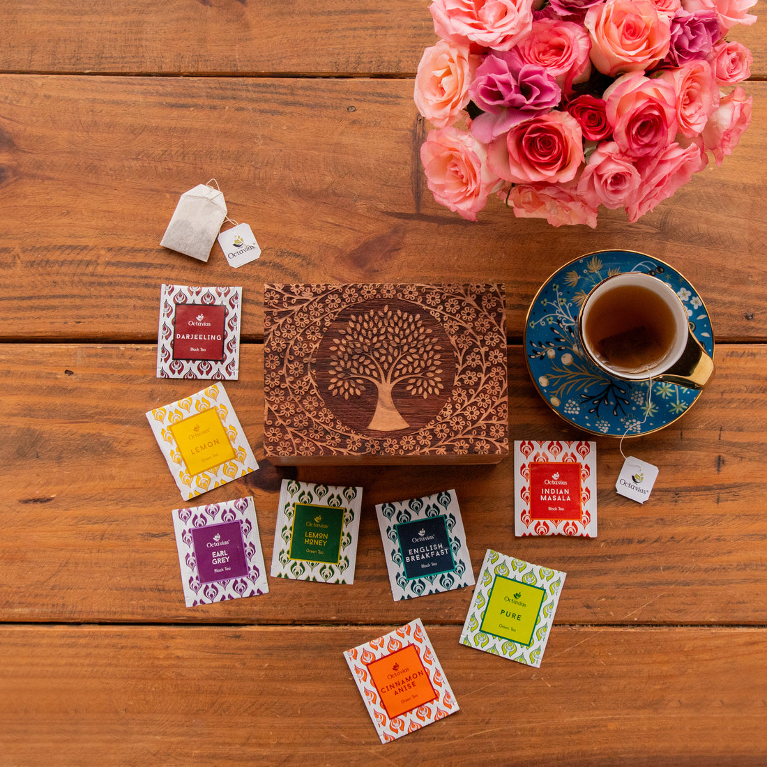 Tea Explorers’ Collection in Tree of Life Wooden Caddy (50 Enveloped Teabags)