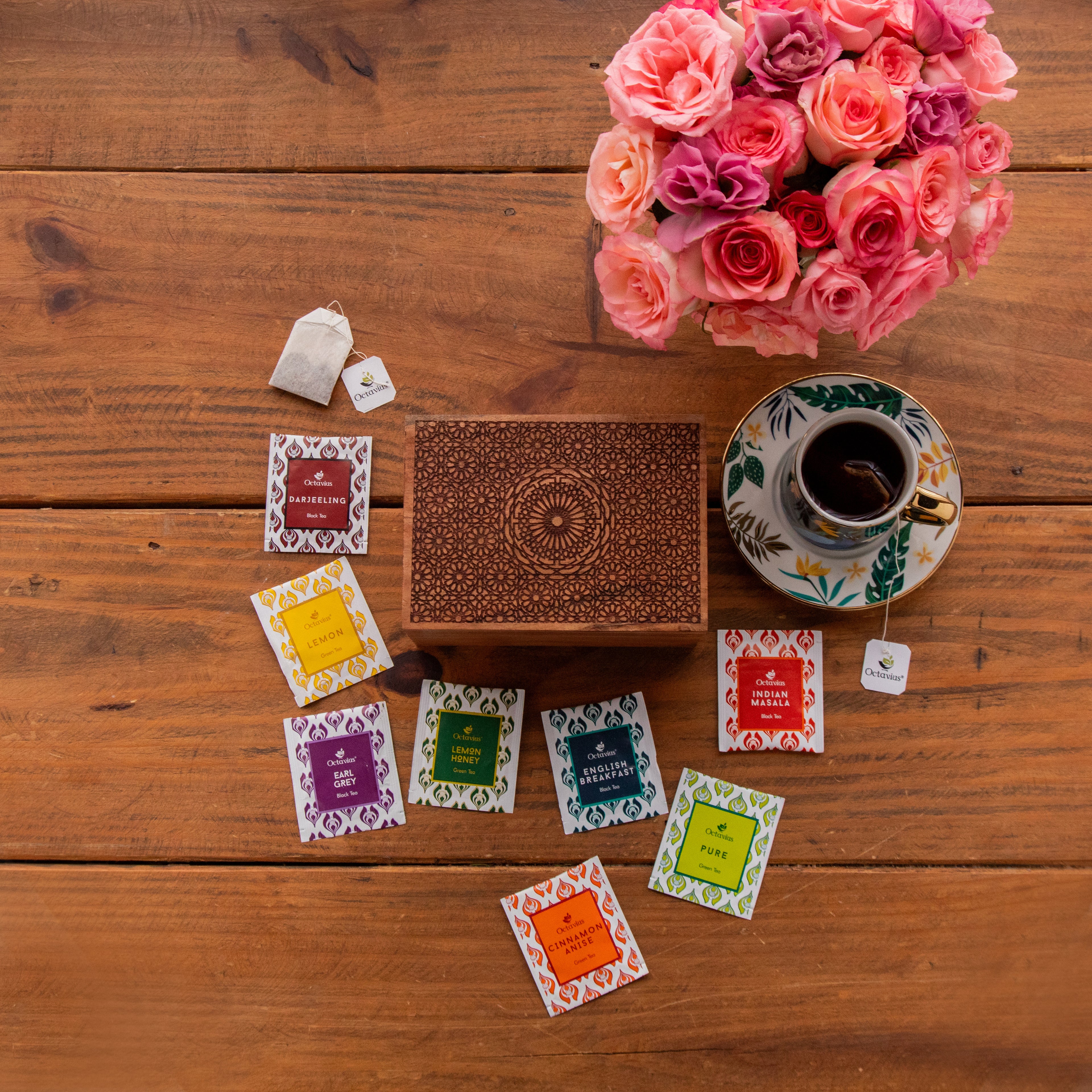 Tea Explorers’ Collection in Heritage Mandala Wooden Caddy – 50 Enveloped Teabags