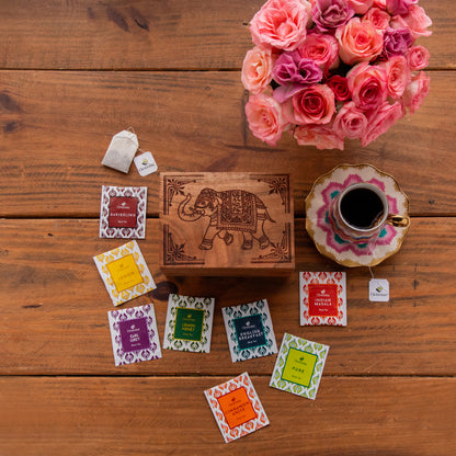 Tea Explorers’ Collection in Imperial Elephant Wooden Caddy (50 Enveloped Teabags)