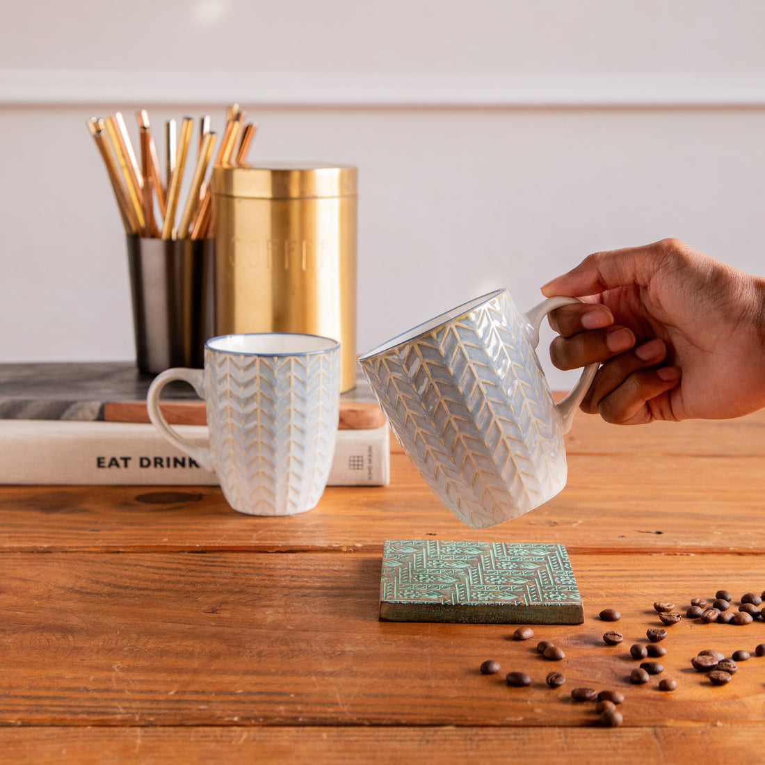 Luxe Weave Coffee Mug Ocean Mist (Set of 2) – 380 ml