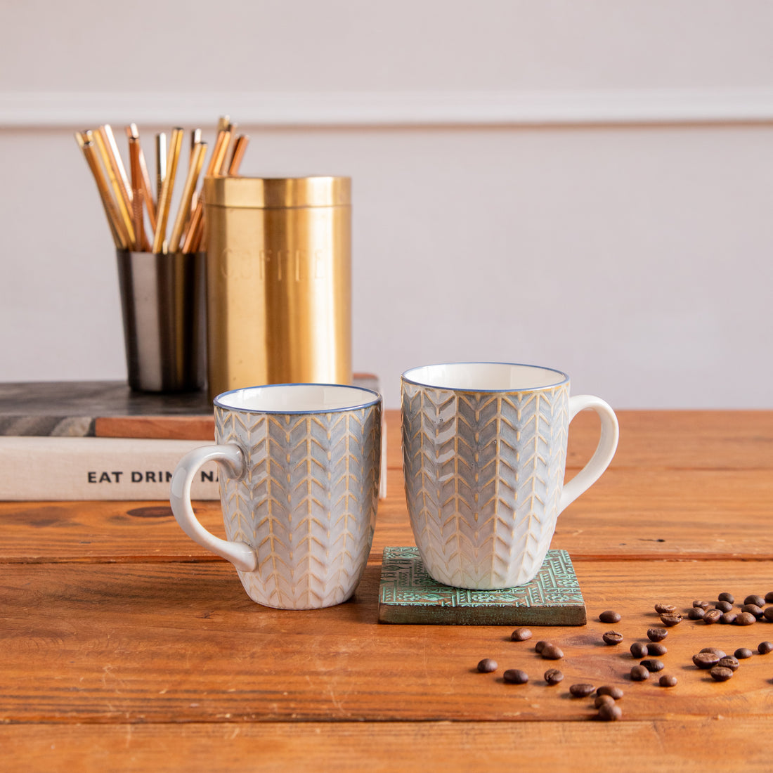 Luxe Weave Coffee Mug Ocean Mist (Set of 2) – 380 ml