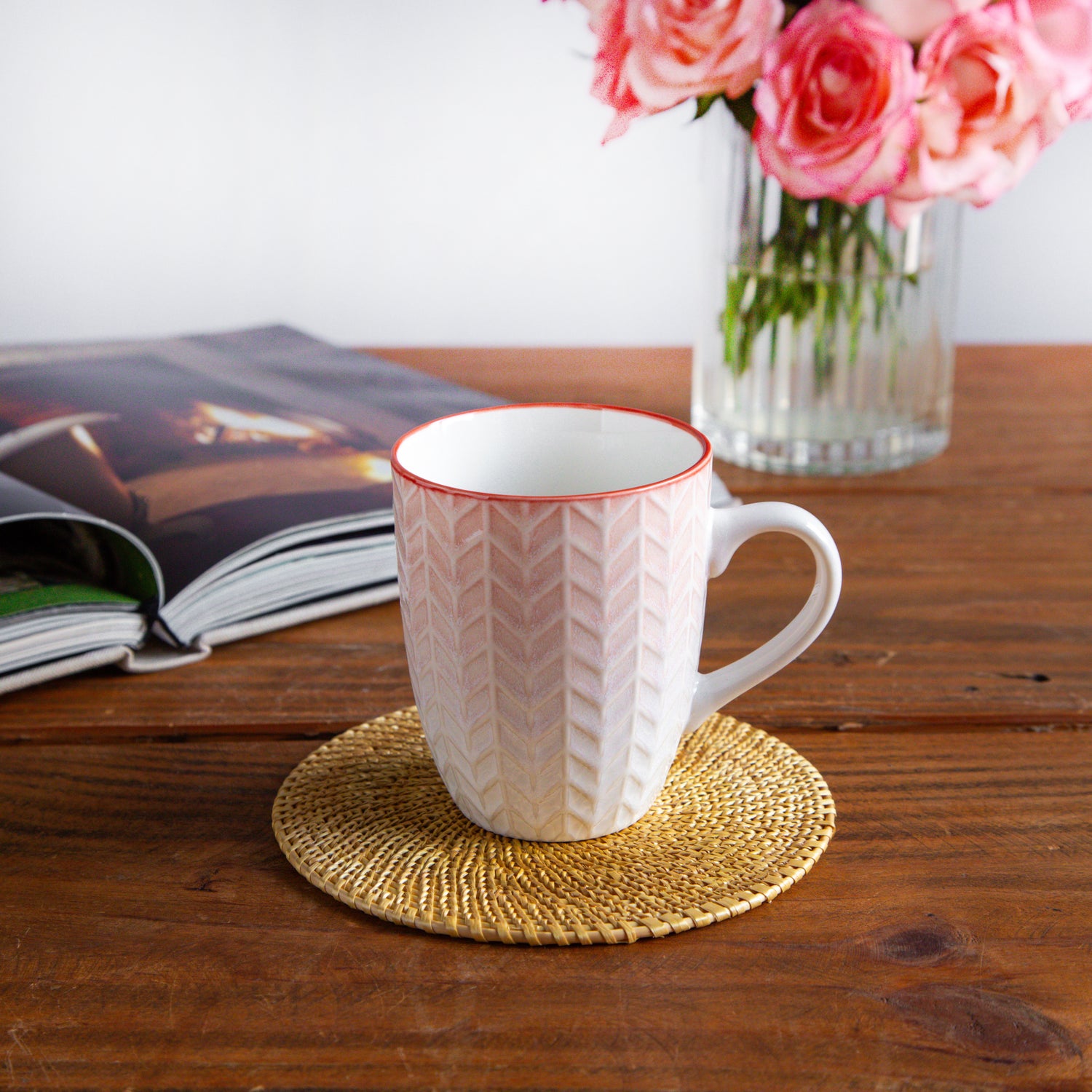 Luxe Weave Coffee Mug – Sunset Coral (Set of 2) – 300 ml