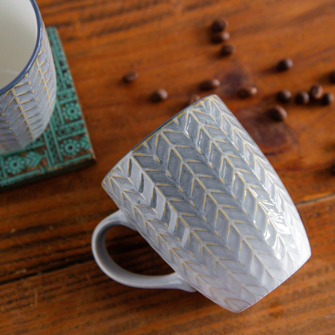 Luxe Weave Coffee Mug Ocean Mist (Set of 2) – 380 ml