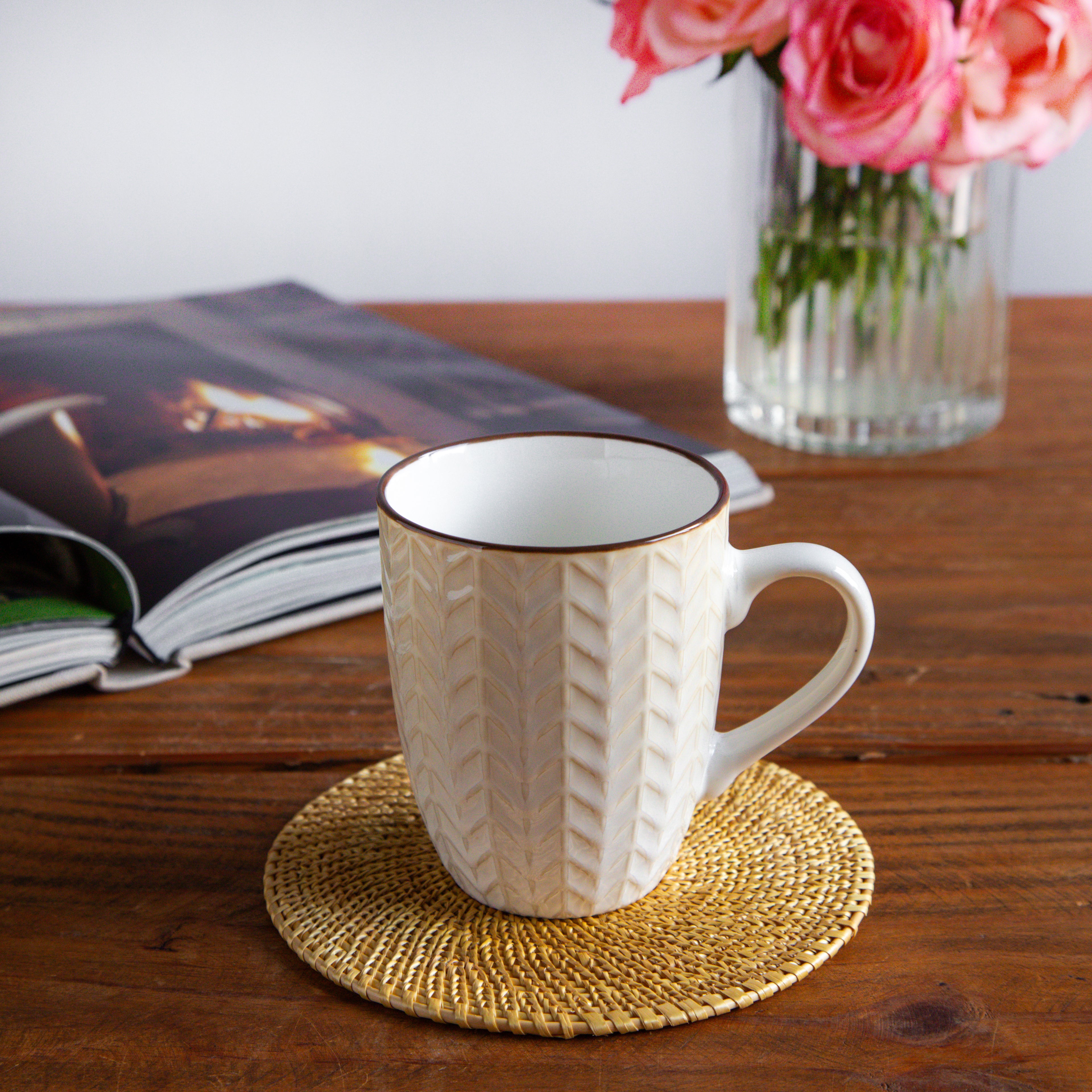 Luxe Weave Coffee Mug – Ivory Elegance (Set of 2) – 300 ml