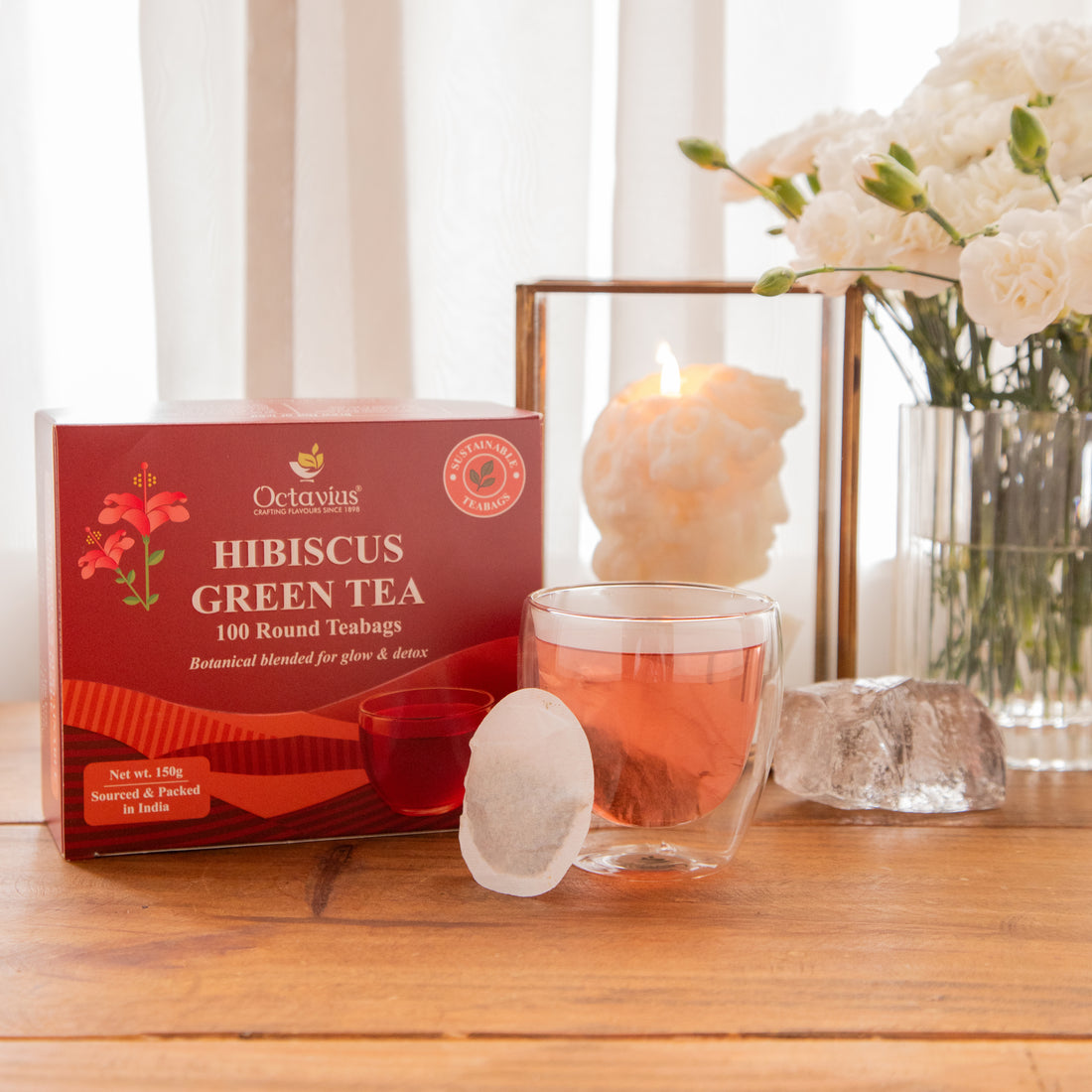 Octavius Hibiscus Green Tea – 100 Round Teabags