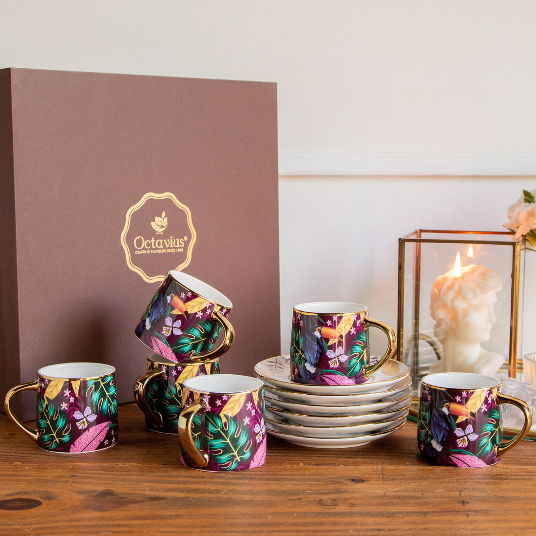 Golden Rainforest Tea Set (6 Cups &amp; Saucers) – 200 ml Each