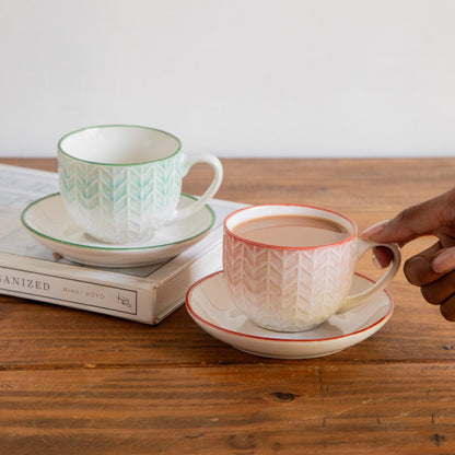 Chroma Charm Tea Set – Set of 4 Cups &amp; Saucers (200 ml each)