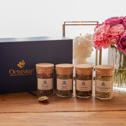 Tea Time Treasure – Tea Lovers Delight  (4 Loose Leaf Green Teas with Golden Spoon)