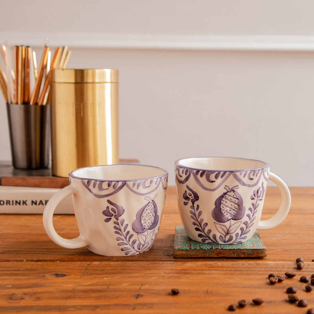 Indigo Bloom Hand-Painted Ceramic Mug (450 ml)