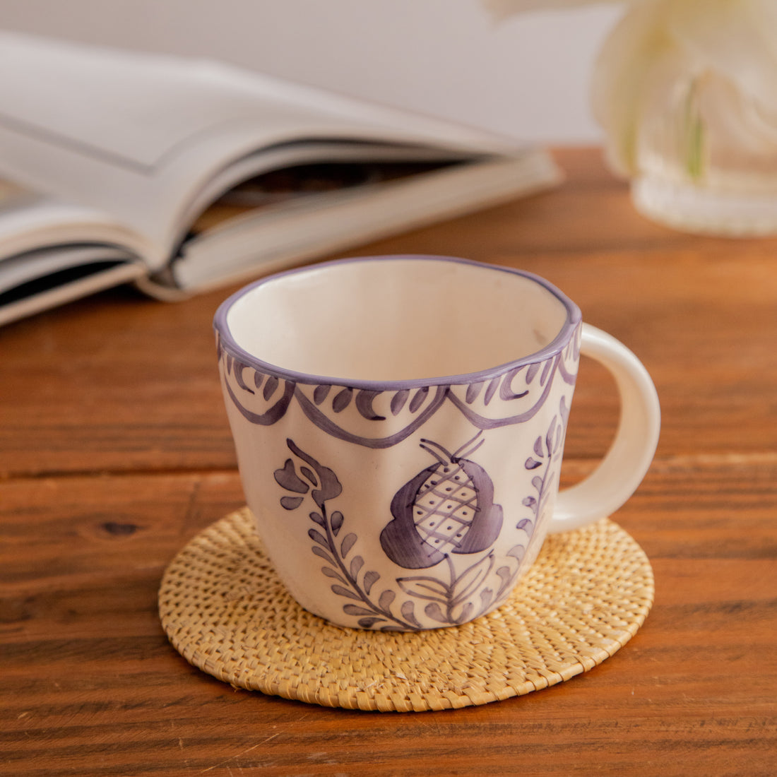 Indigo Bloom Hand-Painted Ceramic Mug (450 ml)