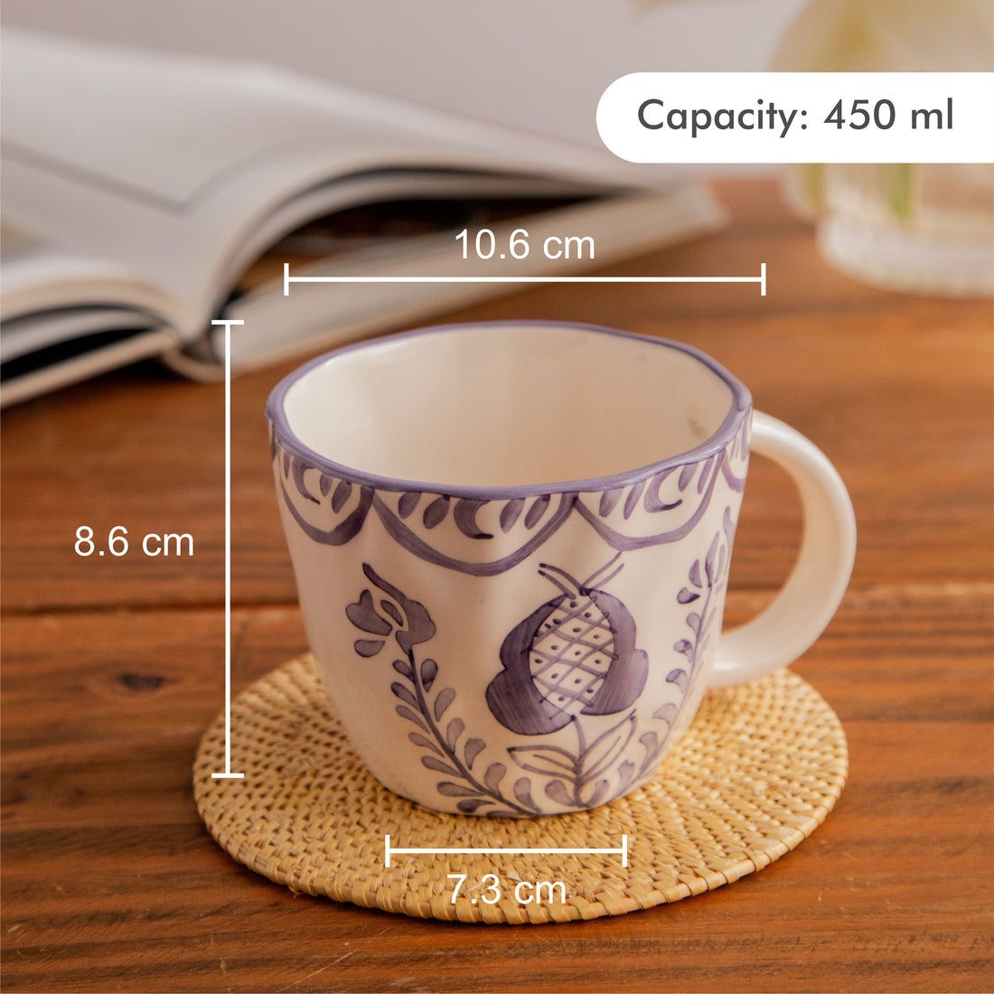 Indigo Bloom Hand-Painted Ceramic Mug (450 ml)