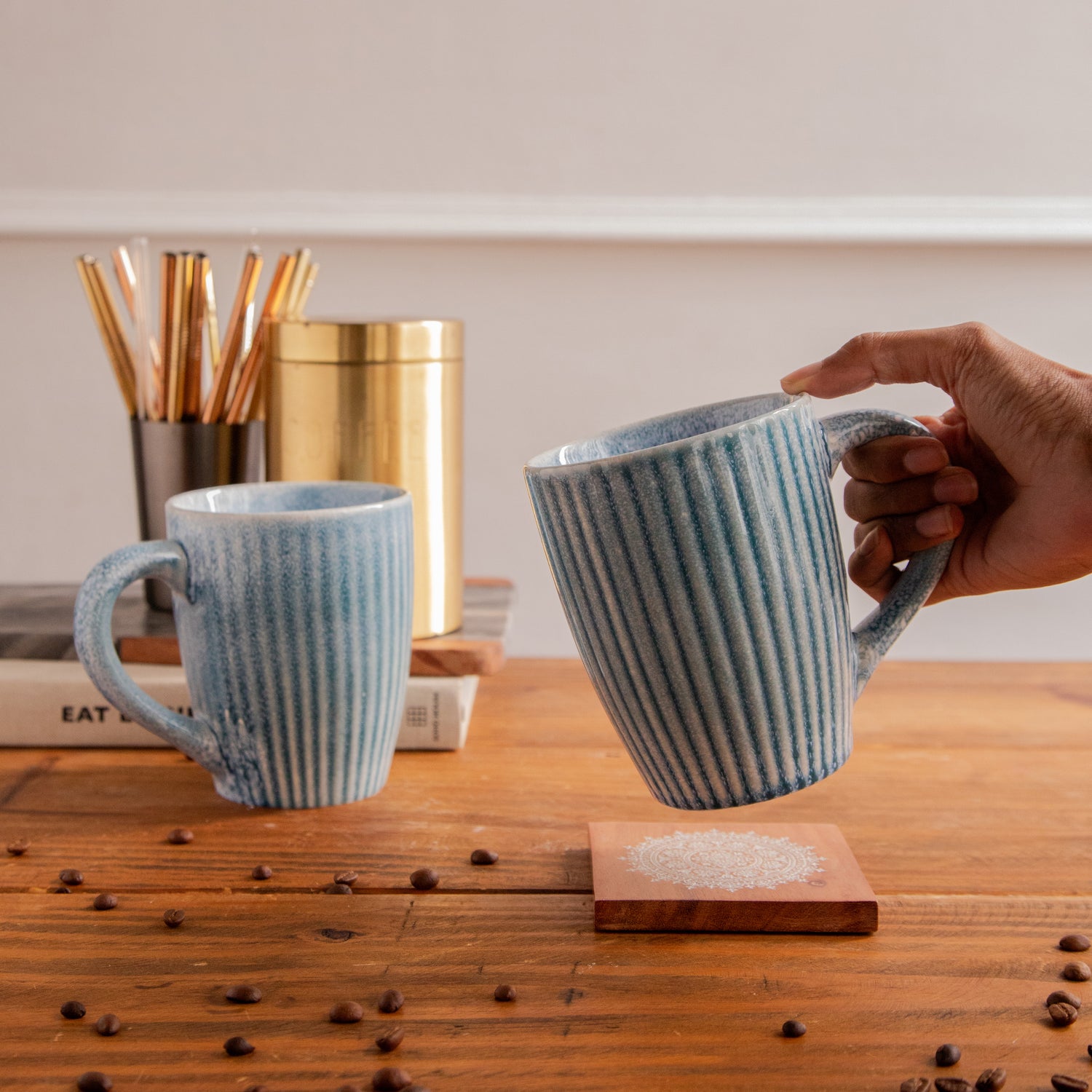 Coastal Ripple Hand-Painted Ceramic Mug – 650 ml