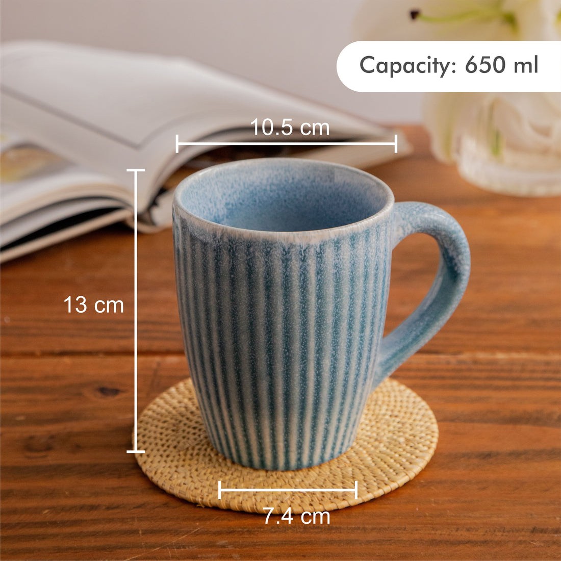 Coastal Ripple Hand-Painted Ceramic Mug – 650 ml