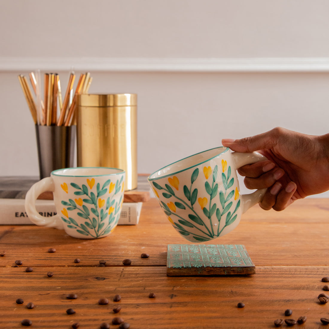 Gulmohar Grove Hand-Painted Ceramic Mug – 450 ml
