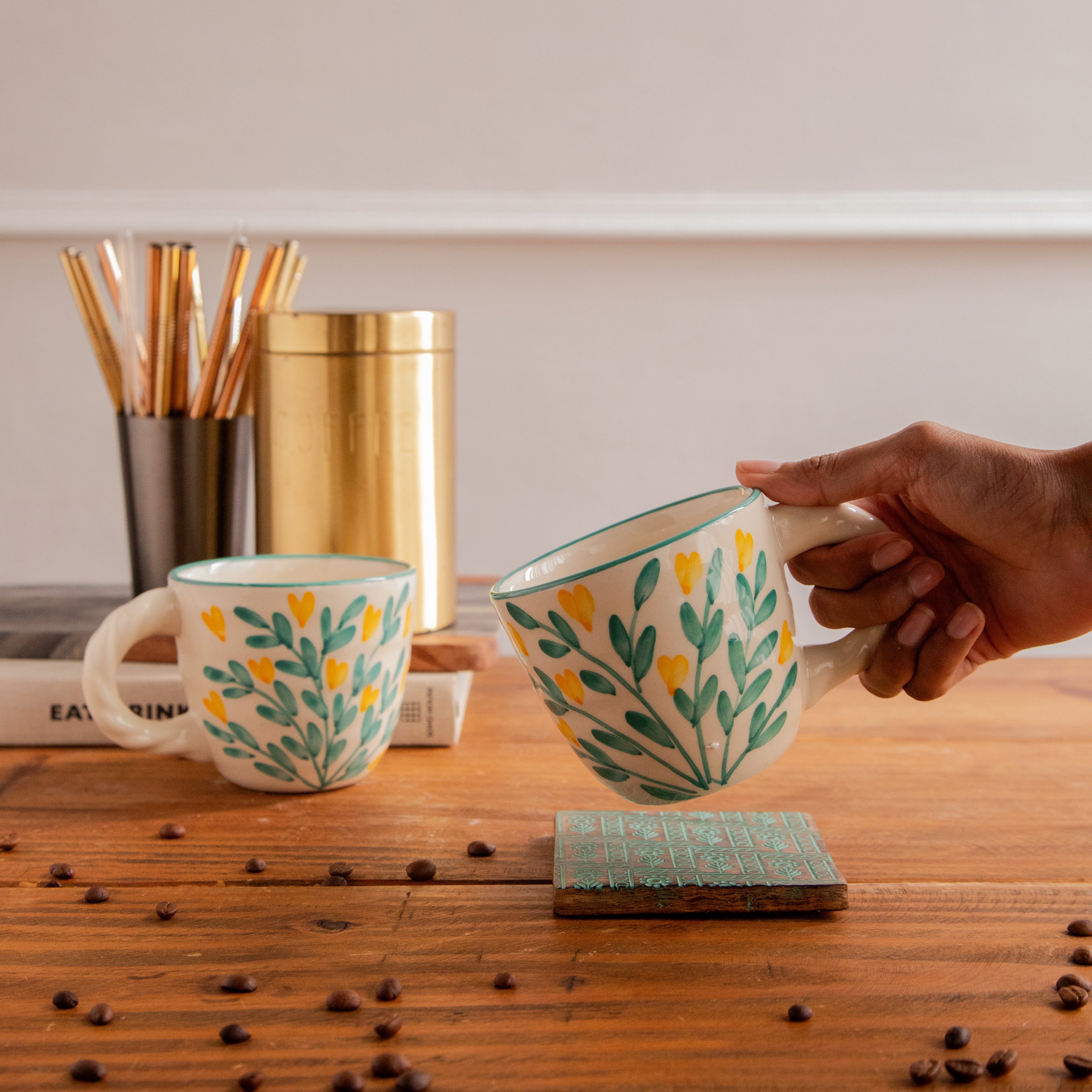 Gulmohar Grove Hand-Painted Ceramic Mug – 450 ml