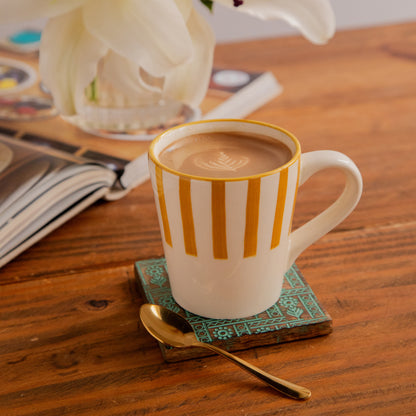 Amber Stripe Hand-Painted Ceramic Mug – 300 ml (Set of 2)