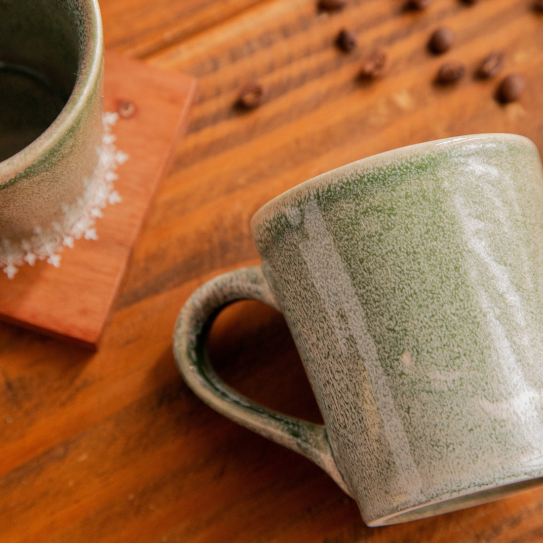 Forest Mist Hand-Painted Ceramic Mug – 300 ml (Set of 2)