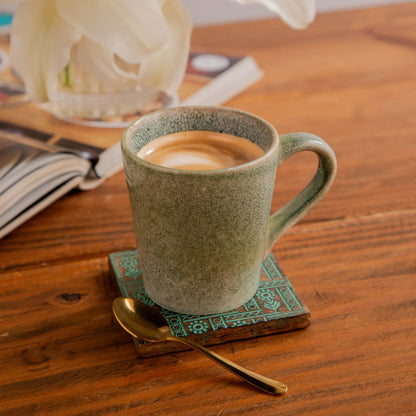 Forest Mist Hand-Painted Ceramic Mug – 300 ml (Set of 2)