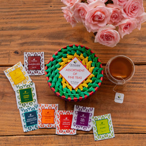 
                  
                    Load image into Gallery viewer, Assortment of Fine Teas- 50 Black &amp;amp; Green Teabags in Handwoven Cane Box
                  
                