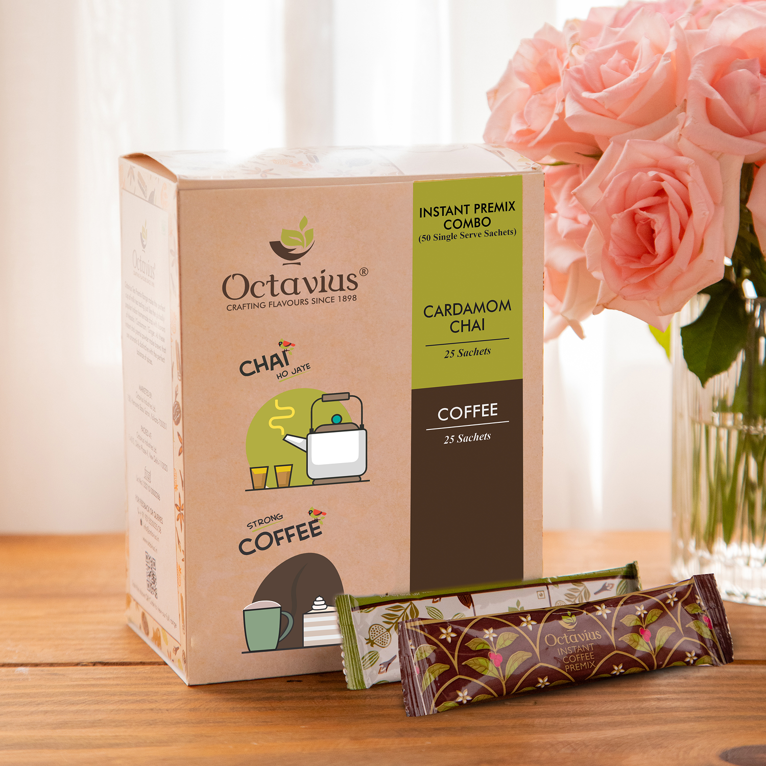 2 in 1 Instant Premix - Cardamom Chai and Coffee 50 Sachets