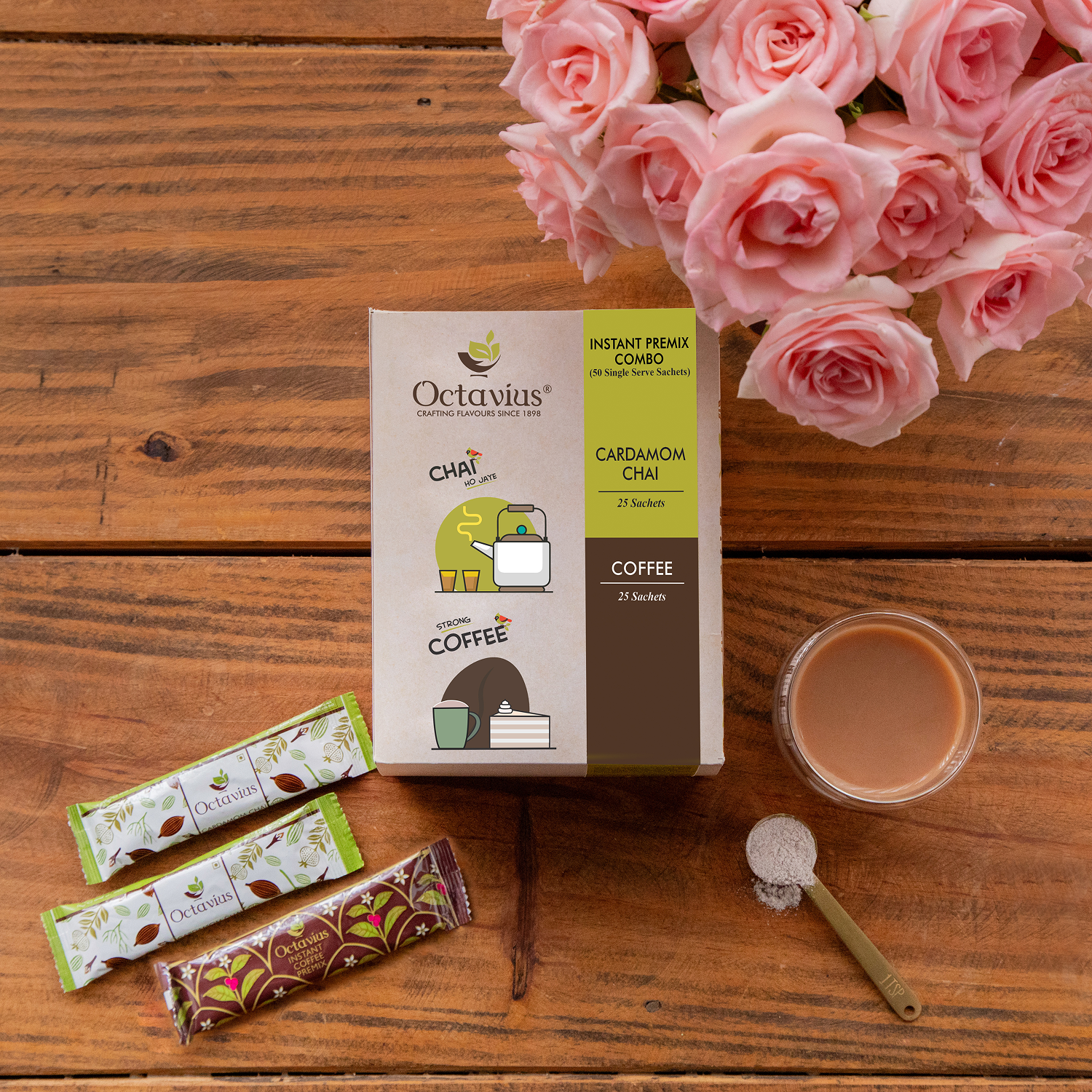 2 in 1 Instant Premix - Cardamom Chai and Coffee 50 Sachets