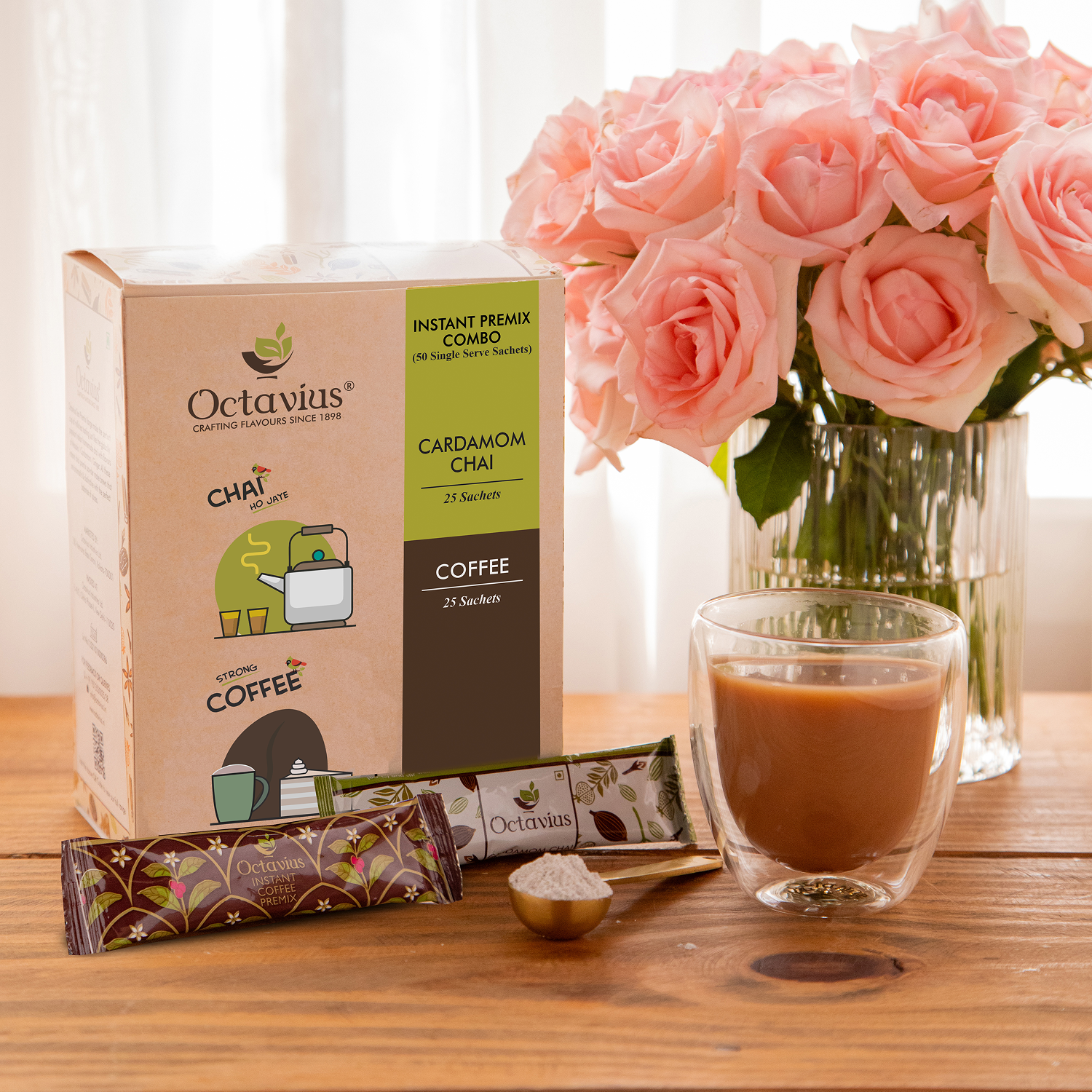 2 in 1 Instant Premix - Cardamom Chai and Coffee 50 Sachets