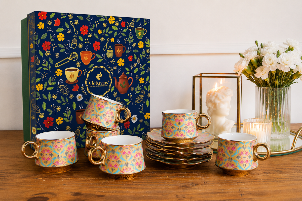 Regal Ikat Tea Set (6 Cups &amp; Saucers) – 200 ML Each