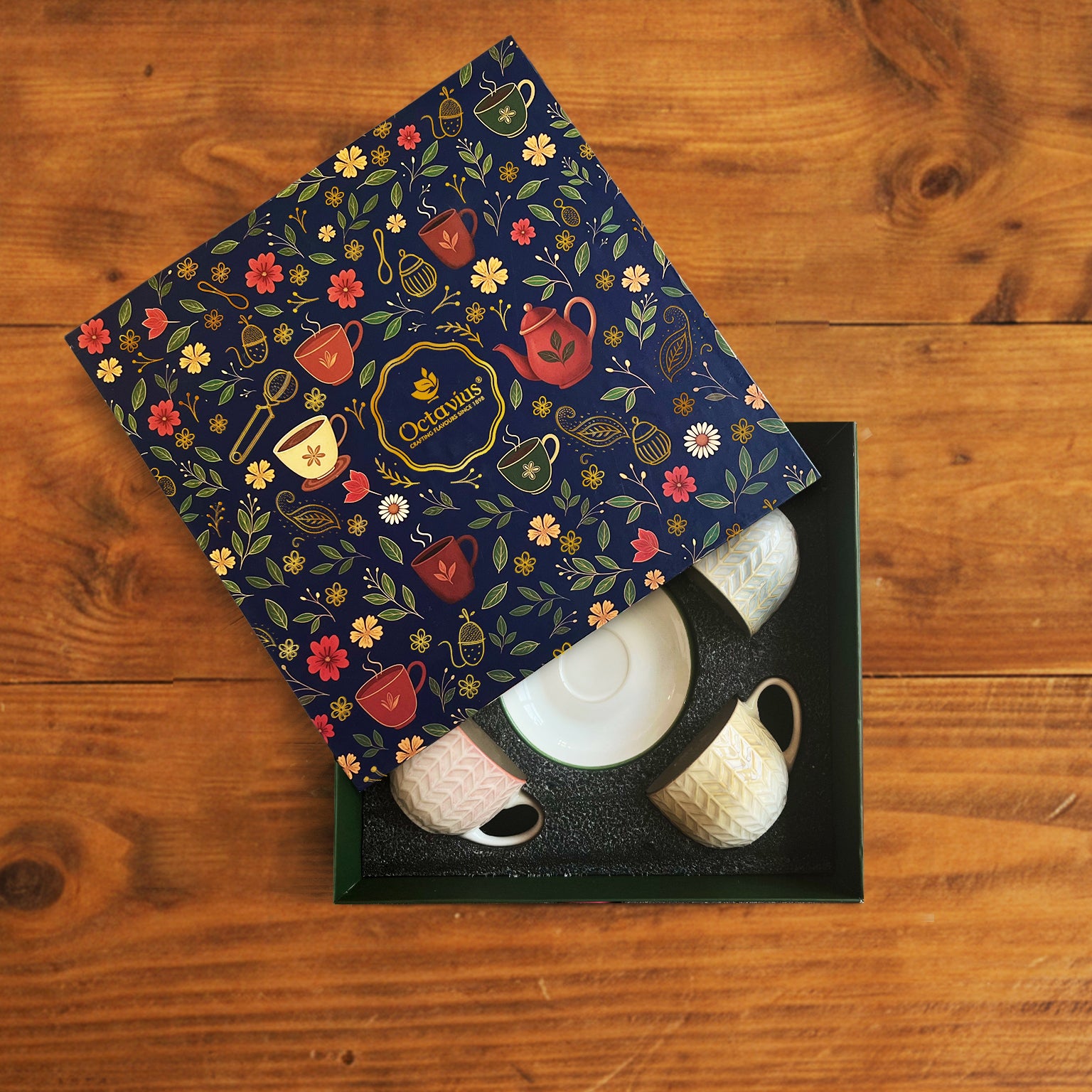 Chroma Charm Tea Set – Set of 4 Cups &amp; Saucers (200 ml each)