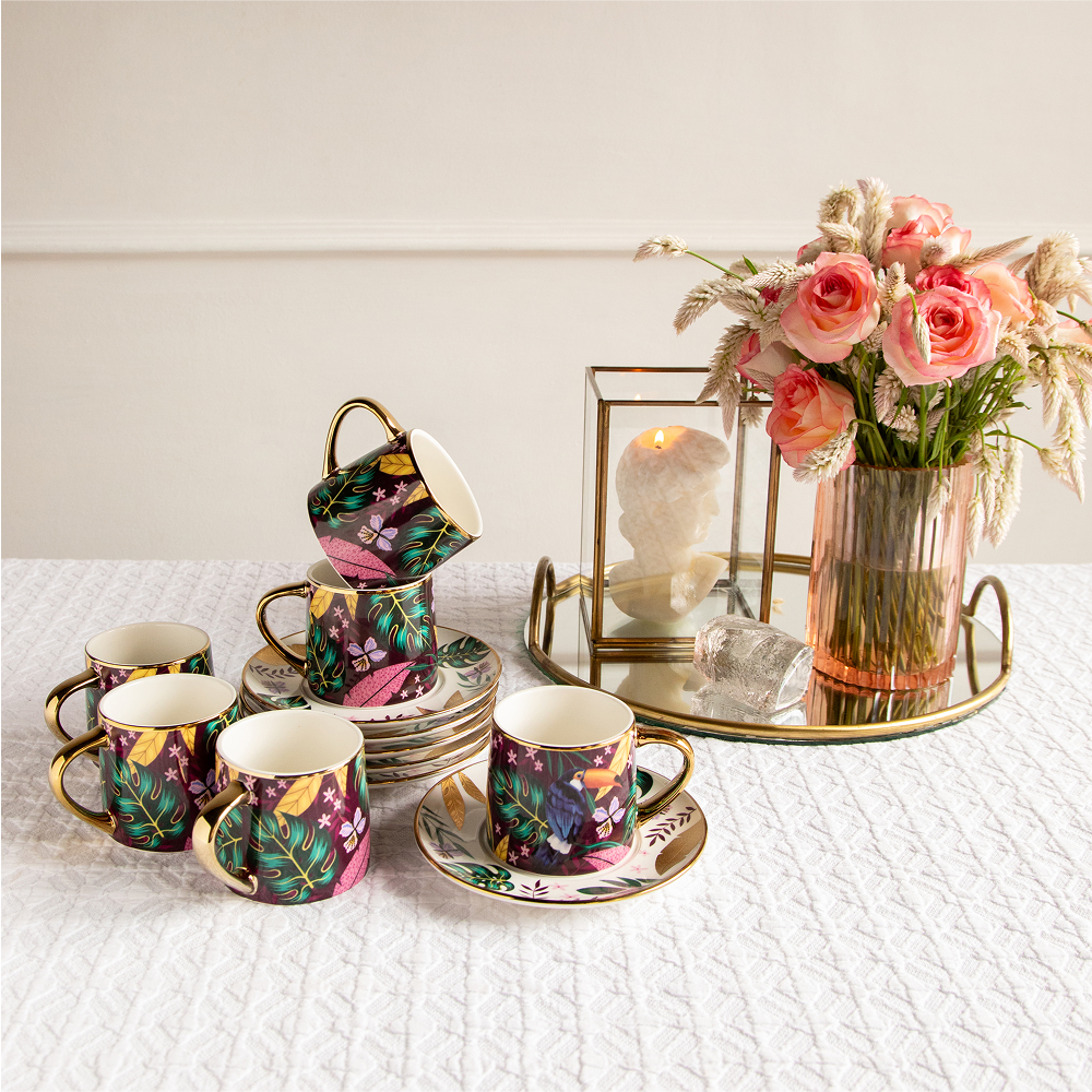 Golden Rainforest Tea Set (6 Cups &amp; Saucers) – 200 ml Each