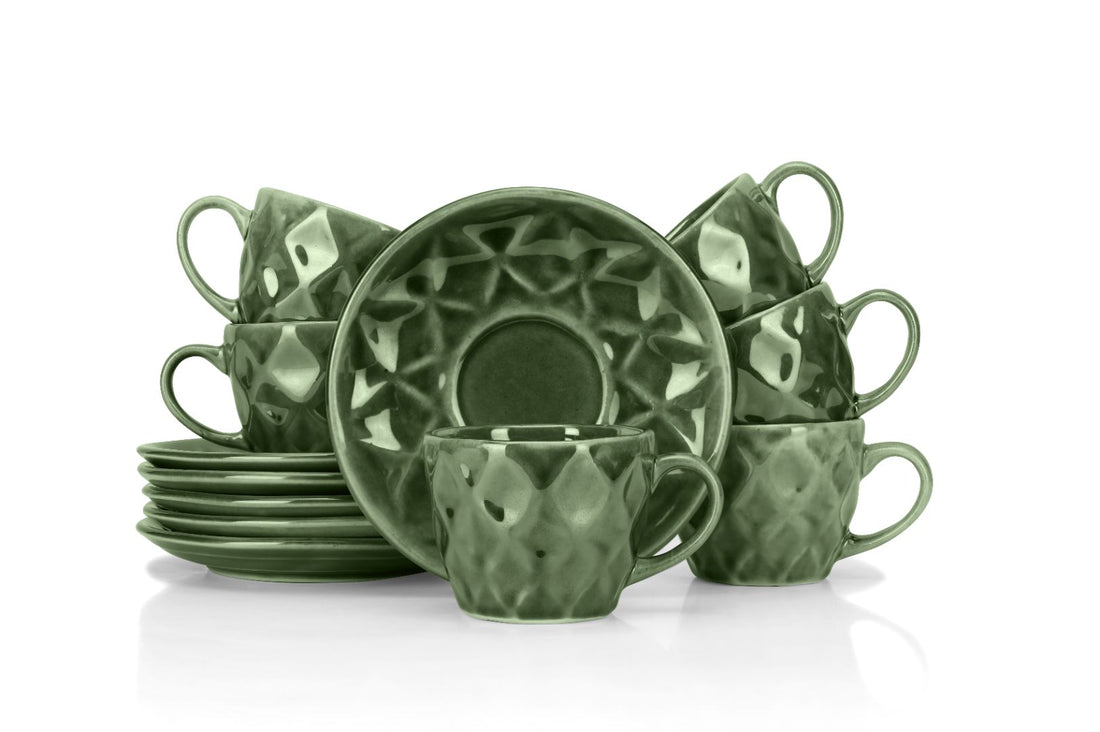 Diamond Glaze Tea Set – 6 Cups &amp; 6 Saucers
