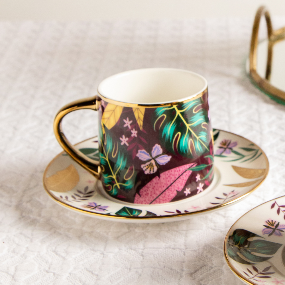 Golden Rainforest Tea Set (6 Cups &amp; Saucers) – 200 ml Each