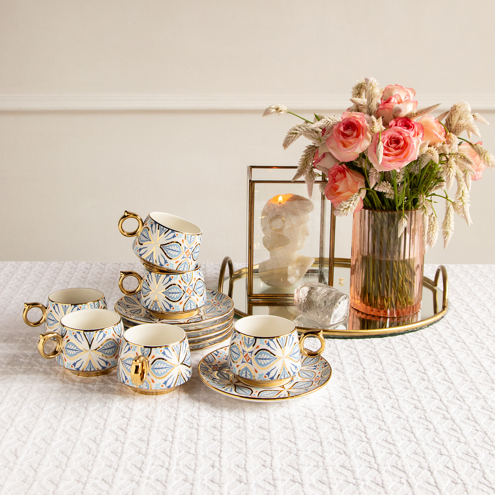Imperial Mosaic Tea Set (6 Cups &amp; Saucers) – 200 ML Each
