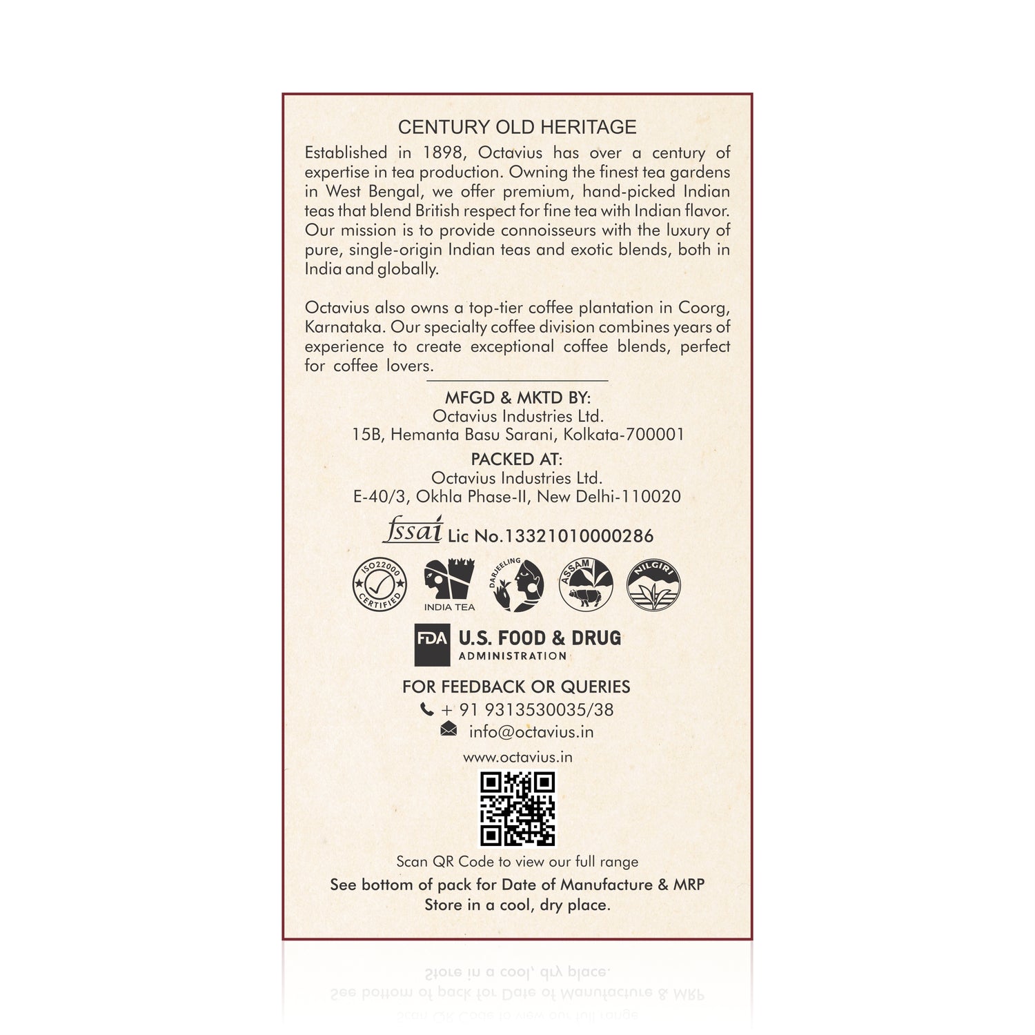 Octavius Earl Grey Black Tea Enveloped Tea Bags Economy Pack -100 Teabags