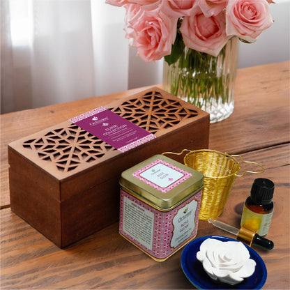 Mother’s Day Tea Gift Box – Rose Glow Elixir with Aromatherapy &amp; Brass Strainer