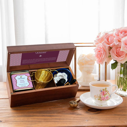 Mother’s Day Tea Gift Box – Rose Glow Elixir with Aromatherapy &amp; Brass Strainer