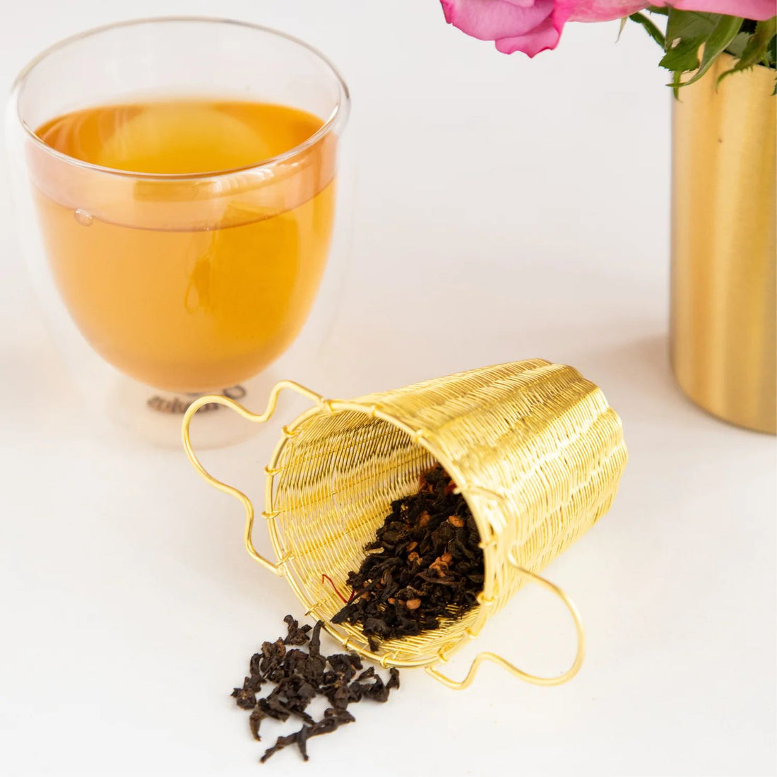 Mother’s Day Tea Gift Box – Rose Glow Elixir with Aromatherapy &amp; Brass Strainer