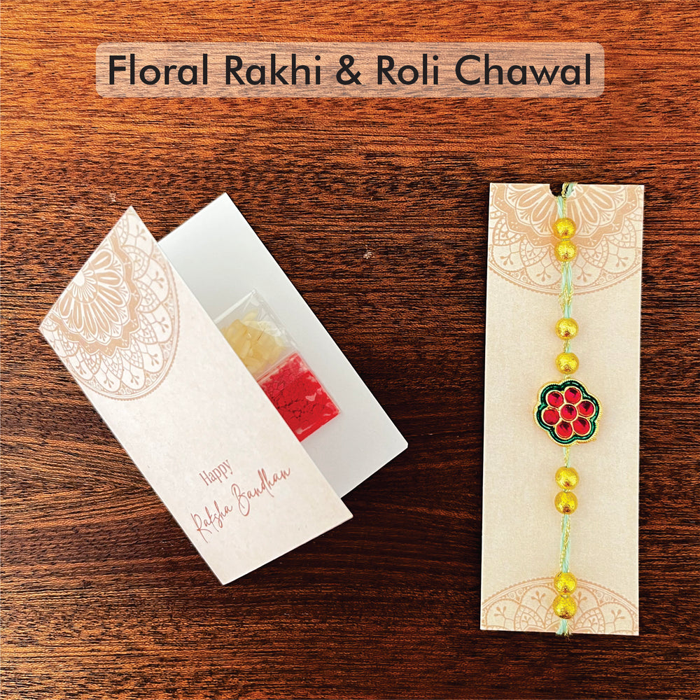 FLORAL RAKHI WITH ROLI AND CHAWAL