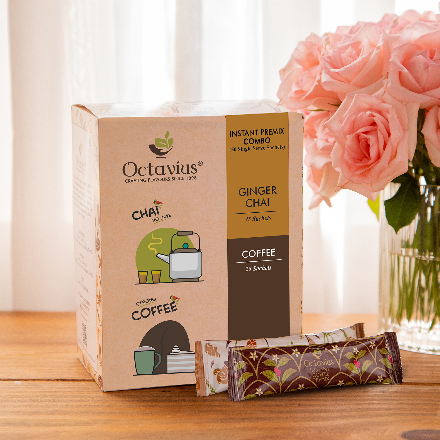 2 in 1 Instant Premix - Ginger Chai and Coffee 50 Sachets (Economy Pack)